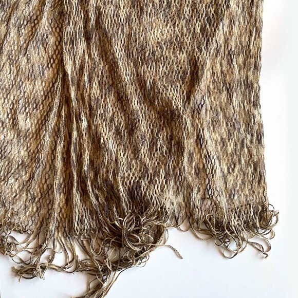 Missoni Style Scarf Beige Taupe Brown Design Loose Knit Women Designer Shawl - Picture 3 of 9
